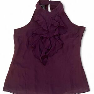 INC International Concepts Plum Ruffled Mock Neck Silk Sleeveless Top